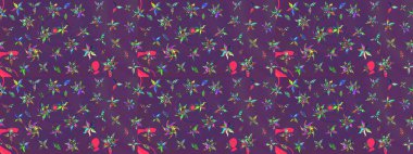 Yumuşak, mor ve mor renkte yaz çiçekleri. Raster illüstrasyonu. Raster çiçek desenli ve çiçekli..