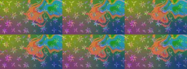 Renkli çizim kalıbı. Raster illüstrasyonu. Çiçek duvar kâğıdı. Çiçek arkaplan. Yeşil ve mavi renkli şirin tekstil.