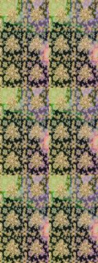 Kusursuz kraliyet lüksü, altın barok kumaş rengi. Altın antika ortaçağ dekoratifi, yapraklar ve gri ve nötr renklerde altın desenli süslemeleri olan pürüzsüz bir desen..