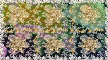 Doğu tarzında klasik tasarım öğesi. Gri renkli geleneksel Arapça dekor. Çiçekli süslemeli, pürüzsüz bir desen. Süslü dantel iz sürücü. Duvar kağıdı için altın süslü illüstrasyon.