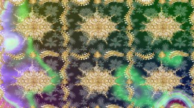 Raster altın desen. Doğulu stil, altın elementli yeşil renkli altın desenli arabesk yapar. Kıvrımlı çizimler.