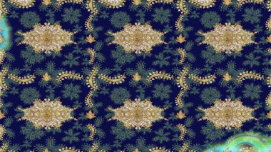 Düz elle çizilmiş klasik koleksiyon. Arkaplan, kumaş, altın duvar kağıdı. Raster Golden eskiz kalıbı. Altın elementlerle mavi renklerde altın desen.