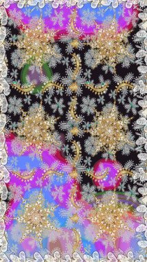 Süslü raster dekorasyonu. Gri renklerdeki altın element. Klasik barok çiçek desenli, gri yerine altın desenli. Lüks, kraliyet ve Viktorya dönemi konsepti.