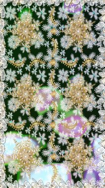 Barok tarzında altın çiçekli süs. Antika altın tekrarlanabilir duvar kağıdı. Damask pürüzsüz yineleme kalıbı. Gri renklerdeki altın element.