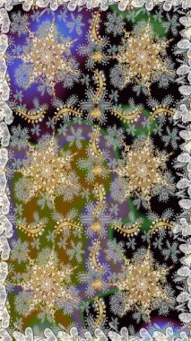 Paisleys zarif çiçek desenli dikdörtgen arka plan duvar kâğıdı illüstrasyonlu klasik stil, modern 3D çizgili sanat altın ve gri desenli çiçek yaprakları ve süslemeleri..