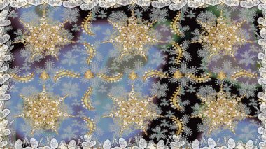 Klasik klasik klasik arka plan. Gri renklerde, altın elementlerle kusursuz desen. Geleneksel oryantasyon süsü. Kusursuz klasik raster altın desenli.