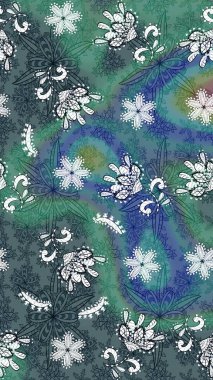 Vadinin çiçekleri mavi ve yeşil renklerde. Çiçeksel çizim kalıbının çizimi.