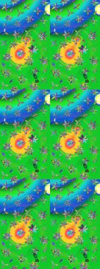 Yeşil ve mavi renkli şirin tekstil tarzında. Renkli çizim kalıbı. Çiçek arkaplan. Çiçek duvar kâğıdı. Raster illüstrasyonu.