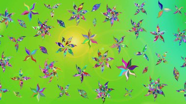 Sevimli çiçek raster deseni. Düz Çiçek Elementleri Tasarımı. Yeşil ve sarı renkli çiçekler. Renkli Bahar Teması çizim şablonu.