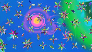 Mavi ve yeşil renklerde. Çiçekli güzel suluboya desen. Raster illüstrasyonu.