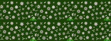 Bir sürü yeşil ve nötr soyut çiçekli tropik eskiz deseni. Küçük çiçekteki sevimli çiçek deseni. Varikologreen ve nötr raster çizimi.