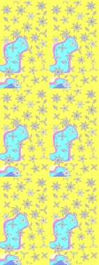 Klasik çiçek tasarımı elementleri. Raster illüstrasyonu. Sarı ve mavi kıvırcık çiçekler sarı ve mavi renklerde.