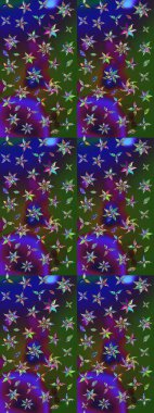 Kumaş desenli papatya çiçeği detayı. Yeşil ve mavi renkte çiçekler.