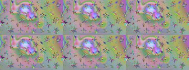 Düz Çiçek Elementleri Tasarımı. Renkli Bahar Teması eskiz kalıbı. Raster illüstrasyonundaki çiçek desenli çizim. Süslü kumaş deseni.