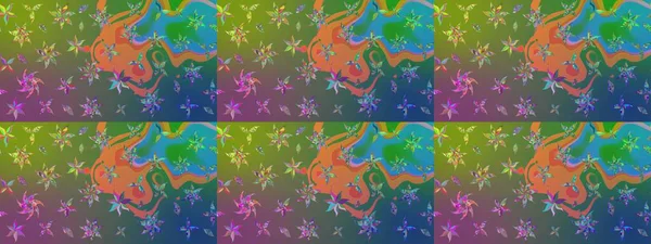 Renkli çizim kalıbı. Raster illüstrasyonu. Çiçek duvar kâğıdı. Çiçek arkaplan. Yeşil ve mavi renkli şirin tekstil.