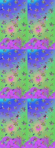 Mor ve yeşil renkte çiçek çizimi. Şatafatlı bahar bahçesi dokusu. Raster illüstrasyonu. Mor ve yeşil renkte çiçekler. Çiçek deseni.