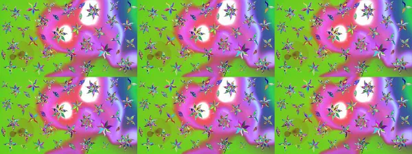 Çiçekli karalama şeklinde Raster çiçek deseni. Yeşil ve mor renkli çiçekler. Nazik, narin çiçek arkaplanı.