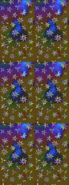 Varicolo Raster çizimi. Bir sürü soyut çiçekli tropik eskiz deseni. Küçük çiçekte sevimli çiçek deseni var..