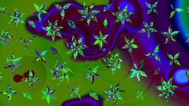 Yeşil ve kahverengi renkli çiçekler. Raster illüstrasyonunda çiçek deseni çizimi.