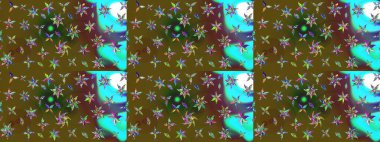 Sevimli çiçek raster deseni. Yeşil ve kahverengi renkli çiçekler. Renkli Bahar Teması eskiz kalıbı. Düz Çiçek Elementleri Tasarımı.