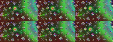 Yeşil ve kahverengi renkli yeşil ve kahverengi papatya deseni. Raster illüstrasyonu. Yeşil ve kahverengi renklerde.