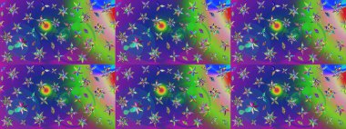 Parlak çiçekli kolaj çiçekleri mavi ve yeşil. Çiçekli zambakların eskiz geçmişi. Çiçek tasarımı için inanılmaz kolaj cennet tarzı..