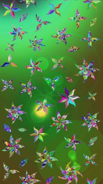 Yapraklı çiçekler ve rengarenk papatya çiçekleri. Eskiz arkaplan modeli. Raster - stok.