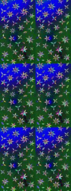 Renkli Bahar Teması eskiz kalıbı. Yeşil ve mavi renkte çiçekler. Sevimli çiçek raster deseni. Düz Çiçek Elementleri Tasarımı.