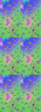 Eskiz arkaplan modeli. Yeşil ve mor renkli vadi çiçekleri. Raster - stok. Suluboya, elle çizilmiş.