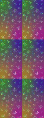 Renkli Bahar Teması eskiz kalıbı. Mor ve yeşil renkli çiçekler. Raster illüstrasyonundaki çiçek desenli çizim. Düz Çiçek Elementleri Tasarımı.