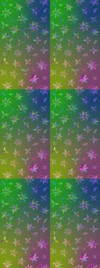 Yumuşak, bahar çiçekleri yeşil ve mavi renklerde. Yaprak ve çiçeklerin suluboya resimleri, yeşil ve mavi renkler üzerine çizimler. Raster illüstrasyonu.