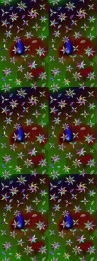 Raster illüstrasyonundaki çiçek desenli çizim. Suluboya tarzında yeşil ve kahverengi renkte çiçekler.