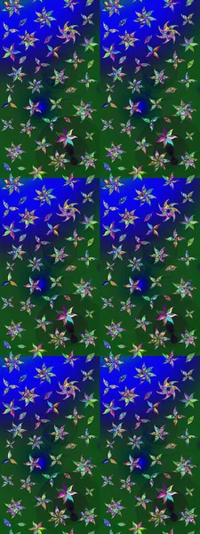 Renkli Bahar Teması eskiz kalıbı. Yeşil ve mavi renkte çiçekler. Sevimli çiçek raster deseni. Düz Çiçek Elementleri Tasarımı.