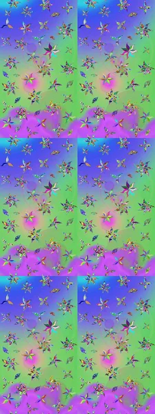 Çiçekli karalama şeklinde Raster çiçek deseni. Mor ve yeşil renkte çiçekler. Nazik, sevimli çiçek arkaplanı..