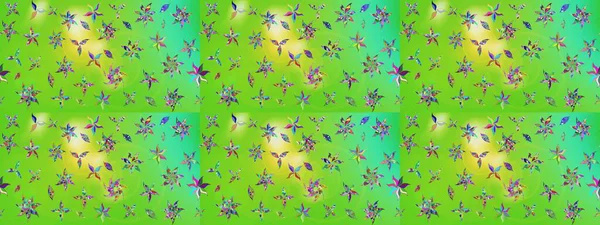 Yeşil ve sarı renkli çiçekler. Raster illüstrasyonunda çiçek deseni çizimi.