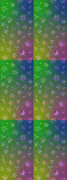 Yumuşak, bahar çiçekleri yeşil ve mavi renklerde. Yaprak ve çiçeklerin suluboya resimleri, yeşil ve mavi renkler üzerine çizimler. Raster illüstrasyonu.