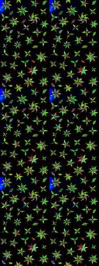 Hediye ambalaj kağıdı, tebrik kartları, posterler ve pankart tasarımı. Siyah ve yeşil renkli çiçekler. Raster düz çiçek çizim deseni.