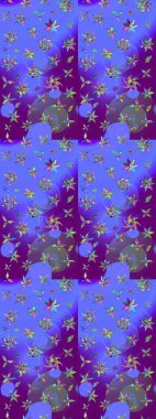 Renkli süs kenarı. Mor ve mavi renklerde. Hint süsü. Çiçek duvar kağıdı. Raster illüstrasyonu. Çizim deseni.