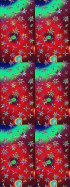 Raster illüstrasyonu. Kırmızı ve yeşil renkte kırmızı ve yeşil papatya deseni. Kırmızı ve yeşil renklerde.