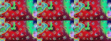 Kırmızı ve yeşil renklere karalamalar çizilmiş çiçek deseni. Raster illüstrasyonu.