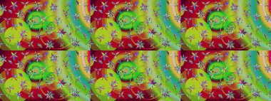 Düz Çiçek Elementleri Tasarımı. Yeşil ve kırmızı renkte çiçekler. Renkli Bahar Teması eskiz kalıbı. Sevimli çiçek raster deseni.