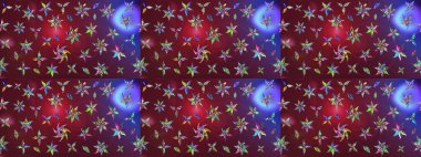 Güzel kumaş deseni. Asya tekstil tarzında. Çiçek desenli çizim. Renkli Bahar Teması eskiz kalıbı. Raster illüstrasyonu. Düz Çiçek Elementleri Tasarımı.