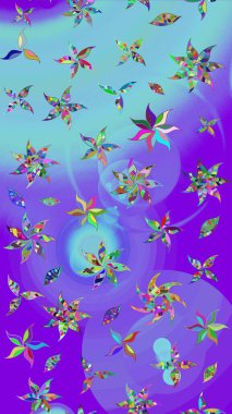 Güzel kumaş deseni. Mor ve mavi renklerde. Raster illüstrasyonu. Raster illüstrasyonunda çiçek deseni çizimi.