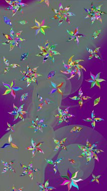 Gri ve nötr renkte çiçekler. Raster illüstrasyonu. Tropikal çizim çiçek deseni.