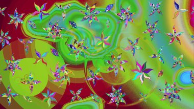 Yeşil ve kırmızı renkte çiçekler. Renkli bahar temalı eskiz kalıbı. Düz Çiçek Elementleri Tasarım Raster illüstrasyonu. Çiçekli çiçek deseni, suluboya..