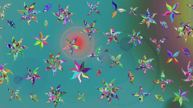 Raster illüstrasyonundaki çiçek desenli çizim. Düz Çiçek Elementleri Tasarımı. Süslü kumaş deseni. Renkli Bahar Teması çizim şablonu.