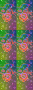 Yeşil ve mavi renkte çiçekler. Raster illüstrasyonunda çiçek deseni çizimi.