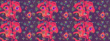 Raster illüstrasyonu. Çizim çiçek deseni duvar kâğıdı olarak kullanılabilir. Mor ve pembe renkte çiçekler.