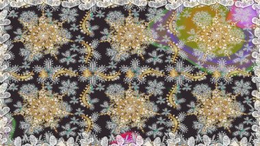 Barok tarzında kusursuz bir doğulu süsü. Gri ve nötr renkler üzerine geleneksel altın pürüzsüz desen.