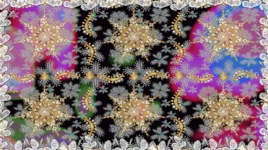 Klasik raster sarısı, kusursuz desen. Çiçek süsü kumaş deseni, cam, çiçek desenli metal gri ve nötr renklerde altın elementler..